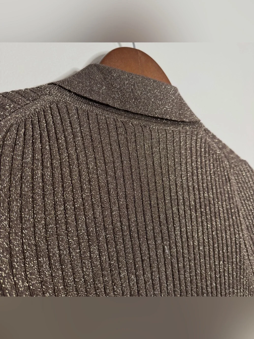 NWT Anthropologie Medium P Ribbed‎ Bronze Metallic Longline Duster Cardigan Zip